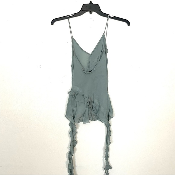Zara Strappy Semi-Sheer Tank Top Ruffles Green Coquette Fairy Womens Size S - Picture 3 of 7